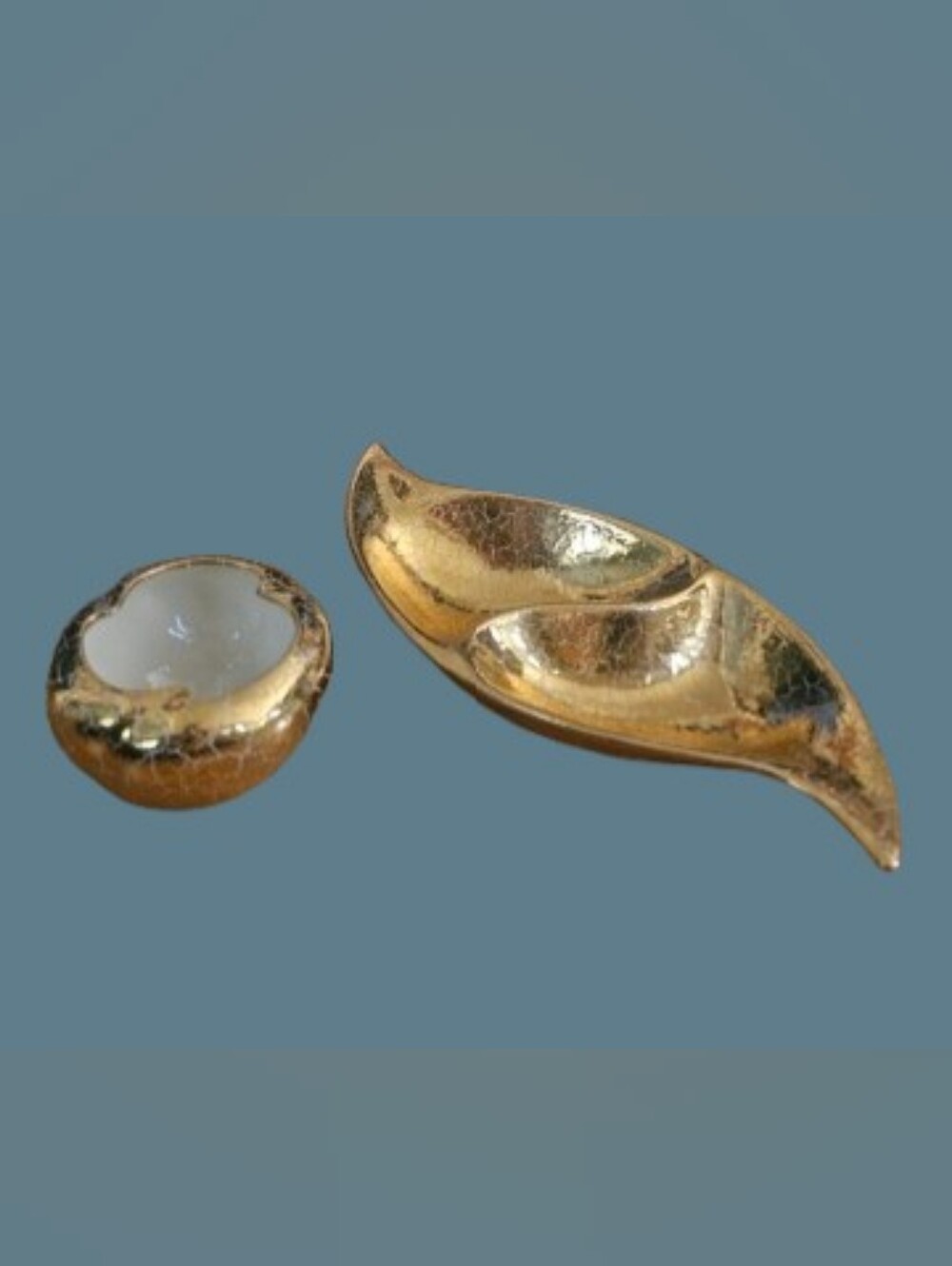 Fosters Crackled Gold Divided Candy/Tinkets Dish & Trinket Bowl Art Deco Design